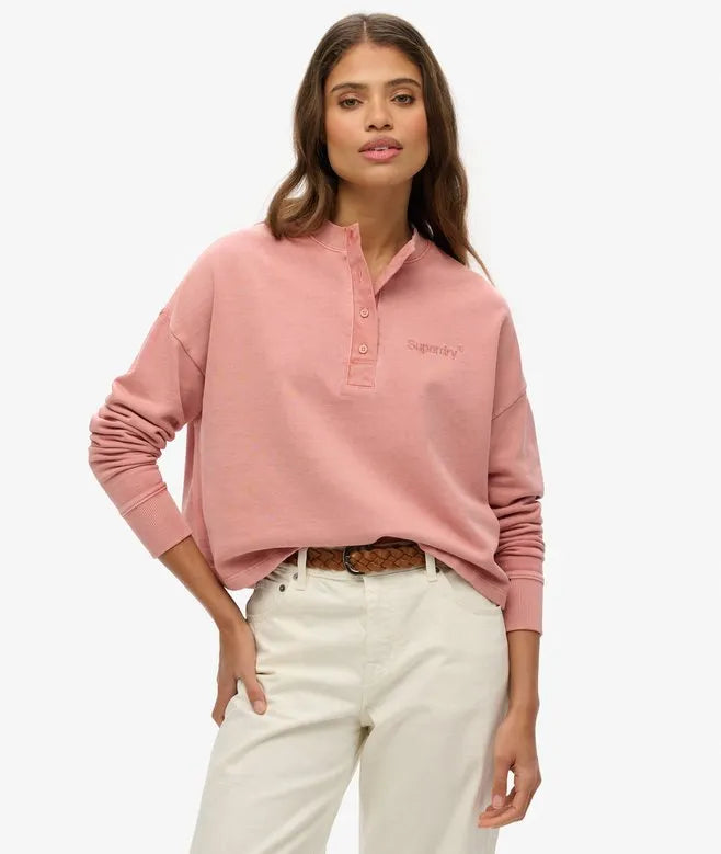 Embroidered Core Logo Buttoned Crew Sweatshirt