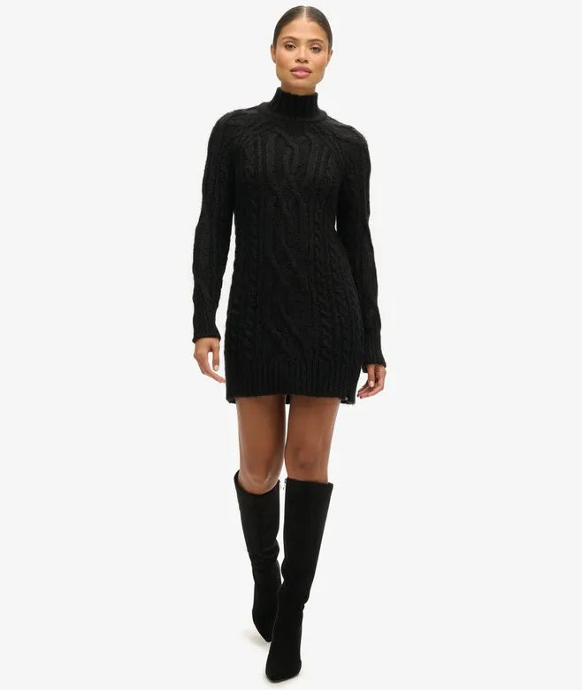 Cable Knit Mock Neck Jumper Dress