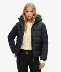 Faux Fur Short Hooded Puffer Jacket