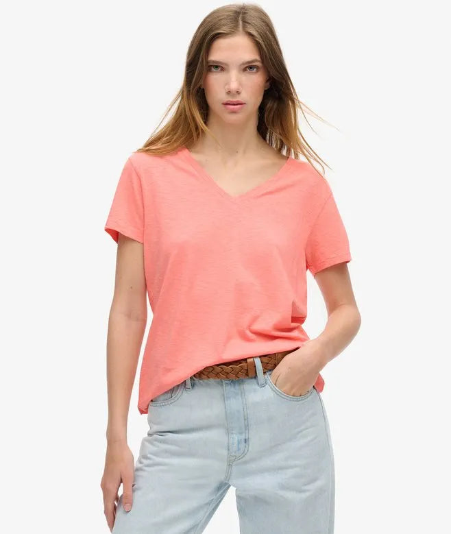 Slub Embroidered V-Neck T-Shirt