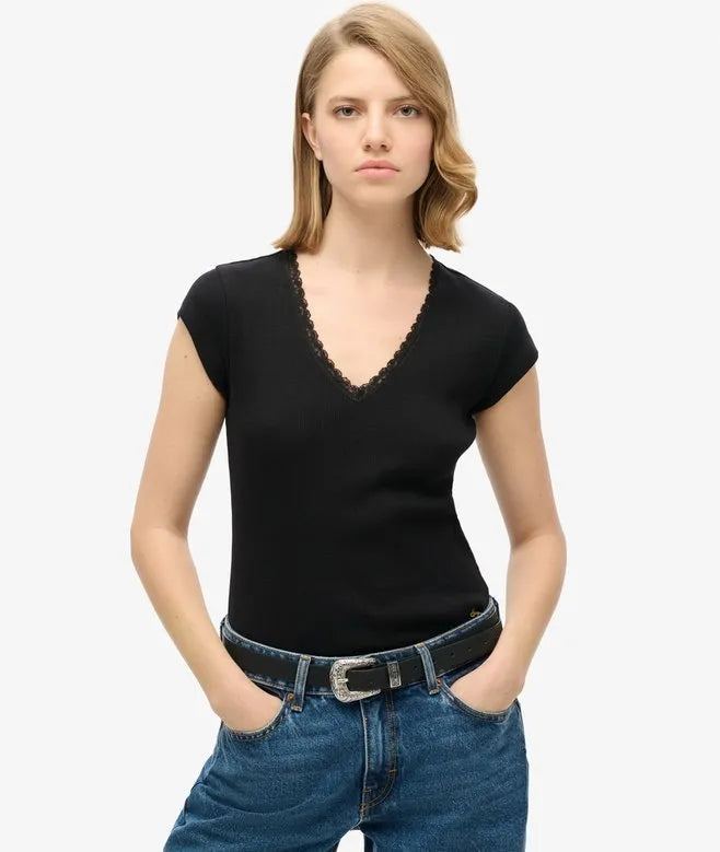 Athletic Essentials Lace Trim V-Neck Top