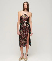 Sequin Halter Midi Dress