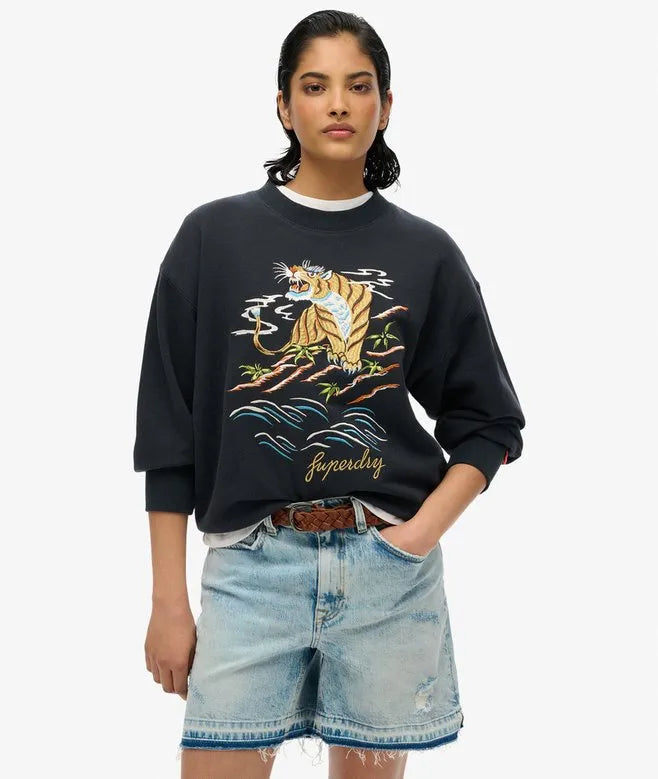 Suika Embroidered Loose Crew Sweatshirt