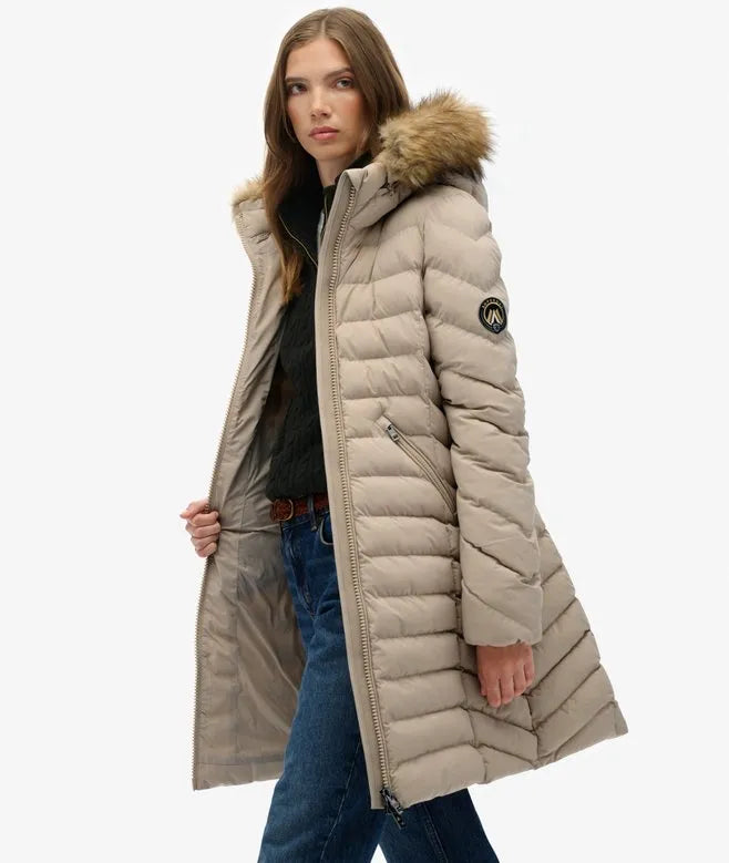 Fuji Faux Fur Hooded Mid Length Coat