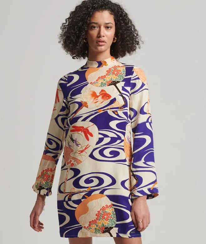 Printed Long Sleeve Mini Dress