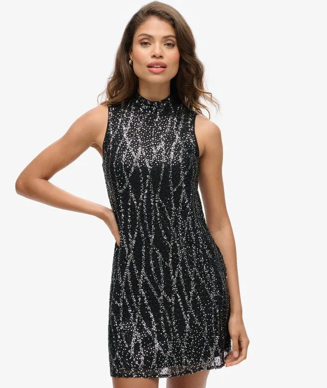 Sleeveless Sequin A Line Mini Dress