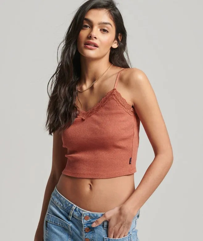 Rib Lace Trim Cami Top