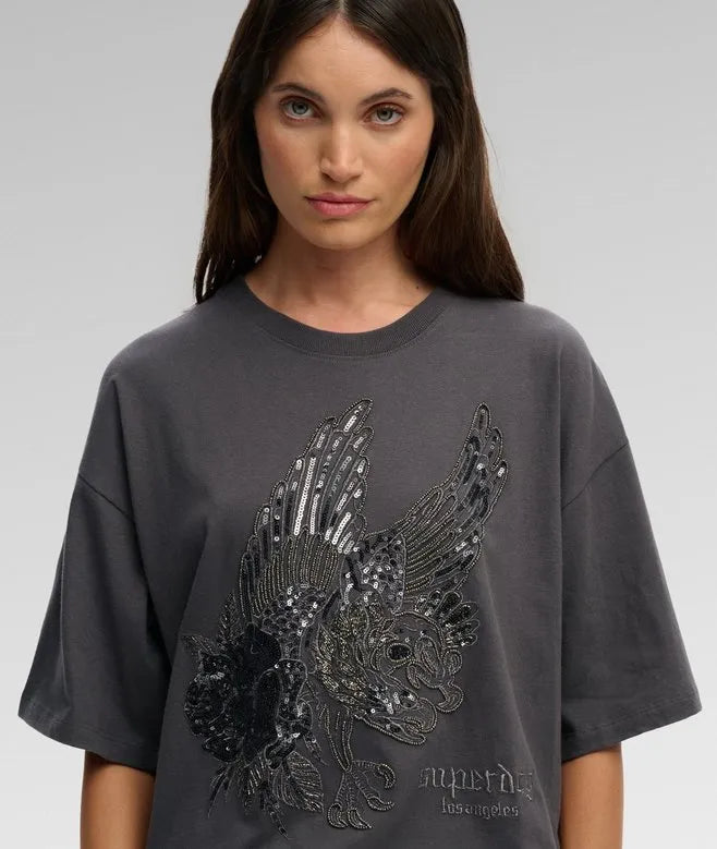 Tattoo Embellished Oversized T-Shirt
