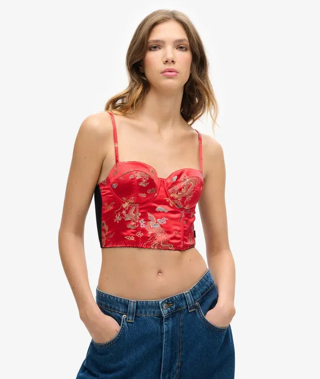 Satin Floral Embroidered Corset Top