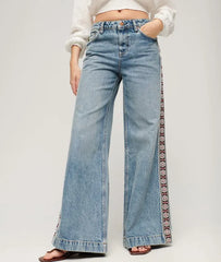 Wide Leg Flare Boho Tape Jeans