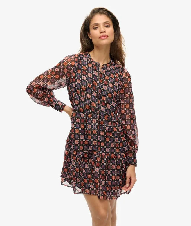 Long Sleeve Tiered Mini Dress
