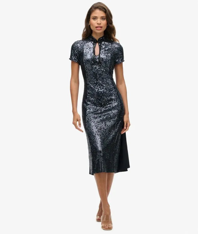 Mandarin Sequin Midi Dress