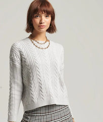 Dropped Shoulder Cable Knit Crew Neck Jumper